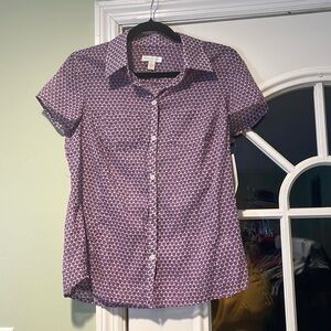 Charter club purple and white te button down top size 8 NWT